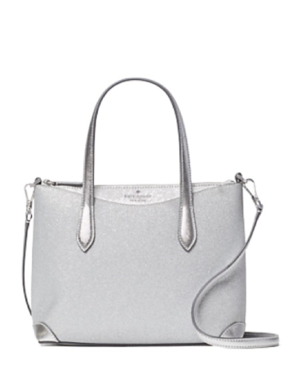 kate spade NWT Silver Glitter Small Hayden Tote SHIMMY SATCHEL new with tags
